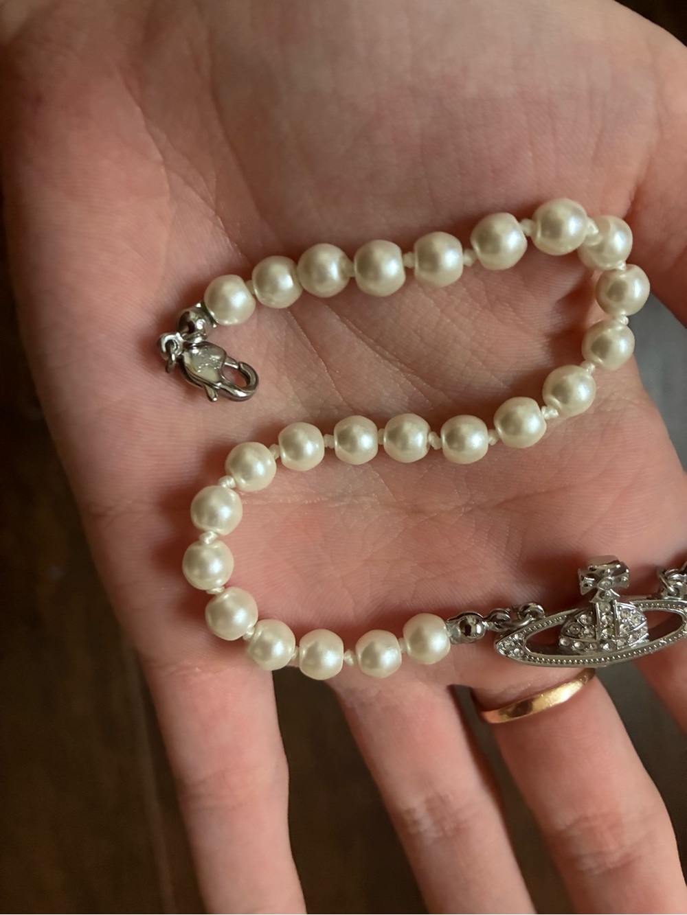 Vivienne Westwood style Pearl Necklace with Silver Orb Pendant